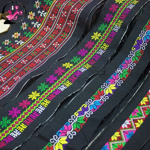 瑶族服饰绣条花边手工瑶绣民族风包包帽花裙子刺绣
