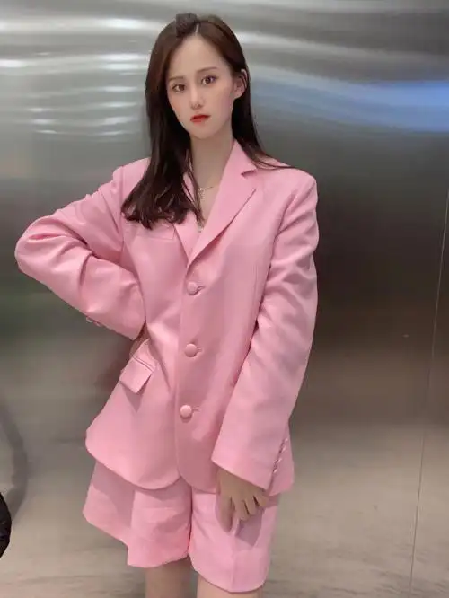 dzzit小地素粉色西服套装