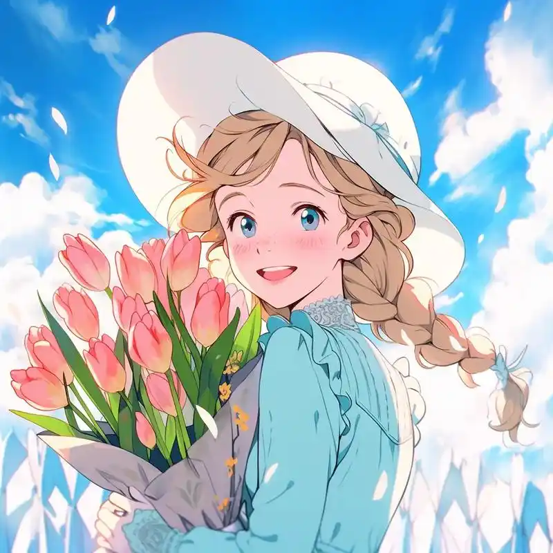 旧漫头像,抱玫瑰花的女孩.#女生头像 #动漫女头 #优质头像 - 抖音