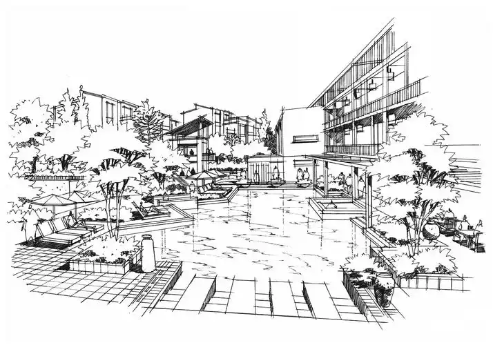 园林景观线稿步骤图上色作品欣赏二