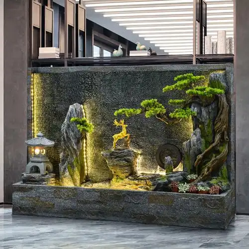 佰彩集假山流水喷泉鱼池办公别墅花园造景装饰水景水幕墙流水摆件