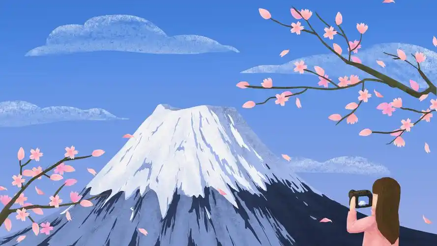 樱花下的富士山