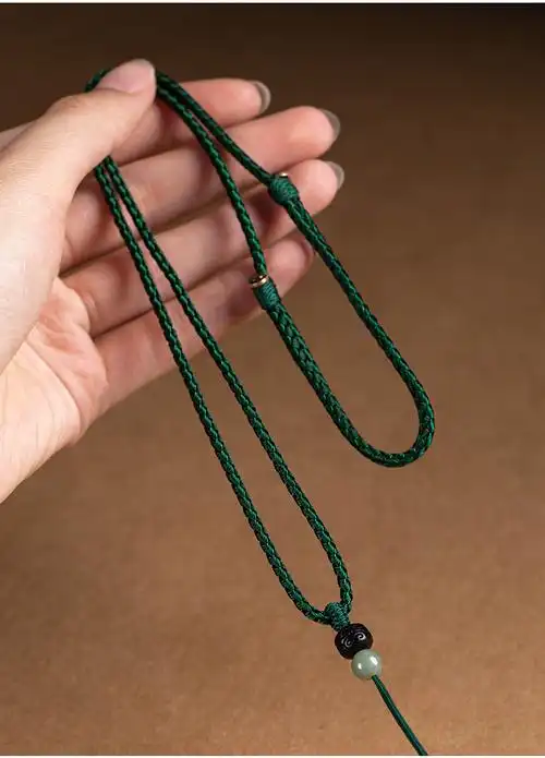 翡翠祥云珠吊坠挂绳手工编织简约男女玉佩玉器挂件编织绳 库克菩提绿