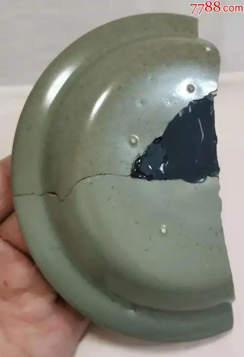 北宋汝窑张公巷窑青黄绿釉折沿平底洗瓷片h