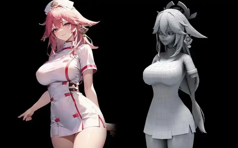 【3dmax女性建模】原神人物角色"八重神子"全身建模!