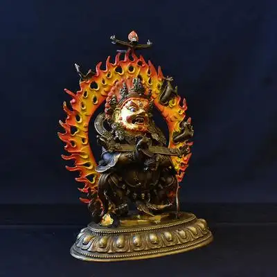 象瑞阁藏传佛教密宗手工纯铜黑袍金刚二臂玛哈嘎拉佛像7寸摆件