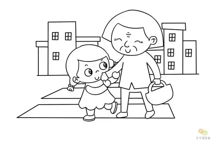 小女孩扶老人过马路简笔画做个有爱心的宝宝儿童画简笔画
