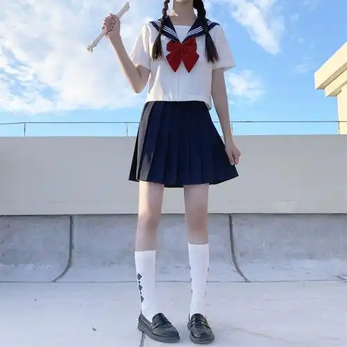 长袖日系jk制服基础款白三本水手服春秋学院风校供中间服套装正版