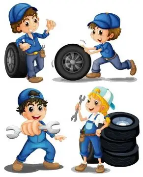 9款汽车4s店维修车间汽车维修工作插画png图片素材