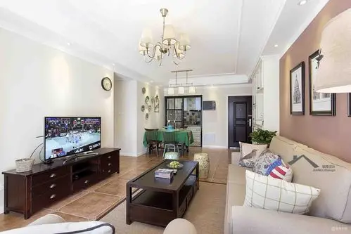 90平简约风格二居室客厅地板装修效果图