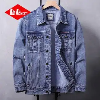 lee lputrr新款男士牛仔夹克外套上衣牛仔衣修身百搭刺绣潮流黑色厚款