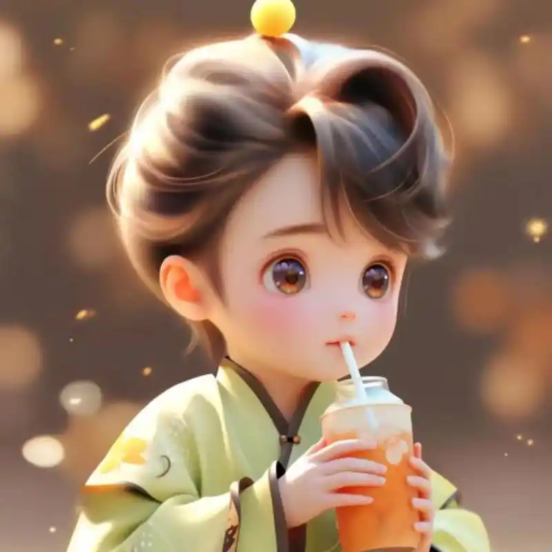 抹茶绿小清新萌娃小男孩小女孩手握奶茶超可爱萌萌哒的头像#萌娃 - 抖
