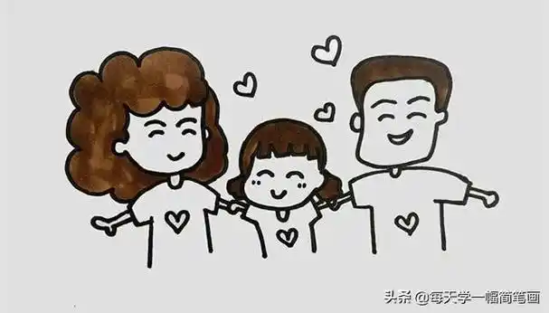 相亲相爱的一家三口简笔画