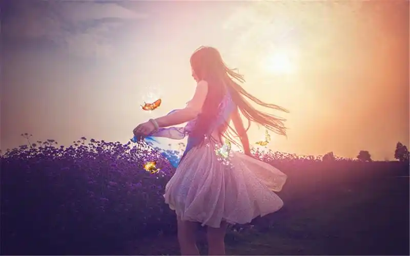 唯美清纯邻家女孩薰衣草田园风写真桌面壁纸(一)