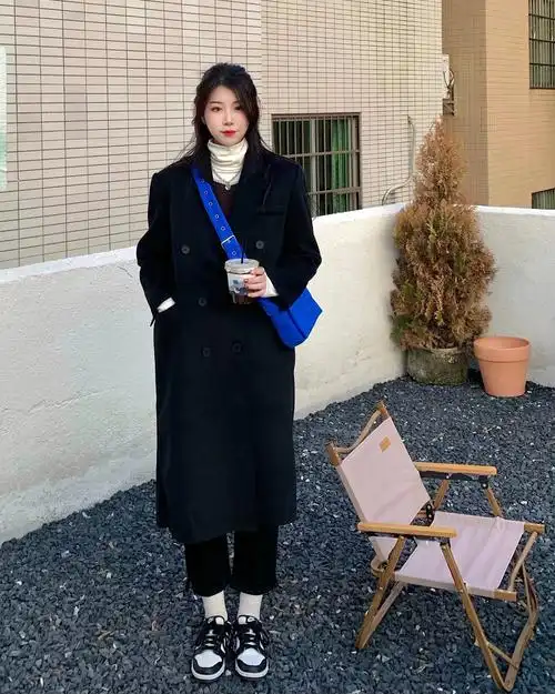 red bean 冬季恋歌 韩剧女主宽松呢子大衣中长款西装毛呢外套冬女