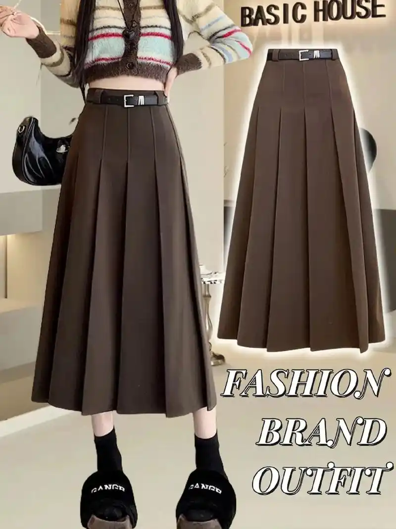 毛呢半身裙秋冬百褶裙高腰显瘦版.
