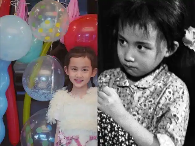 黄磊晒女装童年照,扎两个可爱小辫撞脸次女,直言以为妹妹穿越了