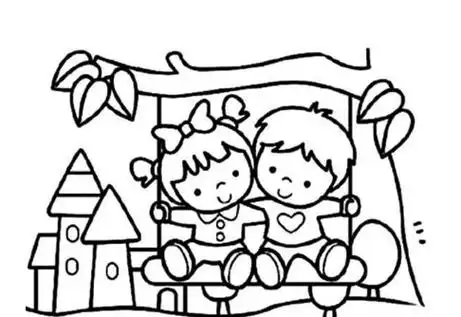 荡秋千的小朋友简笔画小男孩简笔画小女孩简笔画