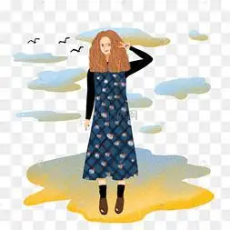 海滩比耶可爱长发女孩春游比耶手势的女孩插画开心到起飞快乐女生六一