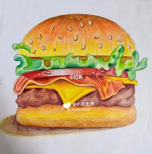 彩铅画|汉堡包