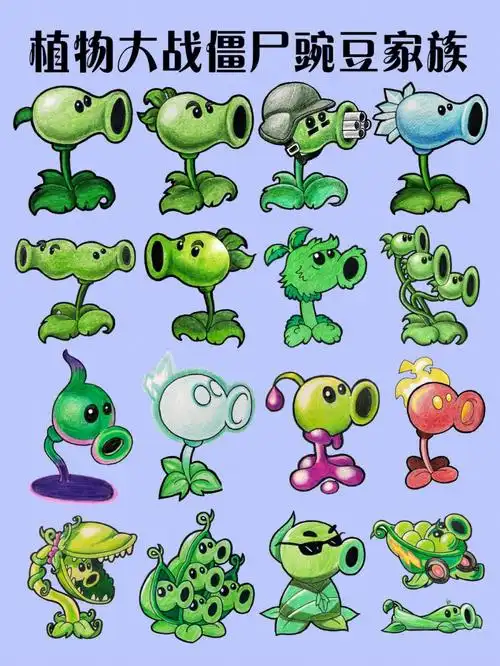 植物大战僵尸豌豆家族绘画