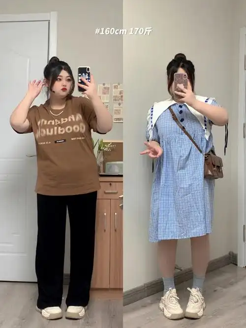 160cm170斤大码胖mm春夏可爱乖巧风穿搭