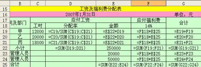 excel,帮我做一下这道题,那个应付工资分配率是怎么算,公式是什么?