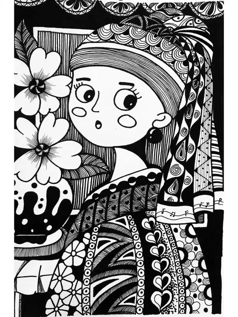 9-10岁创意美术名画转线描戴珍珠耳环的少女 《戴珍珠耳环的少女》附