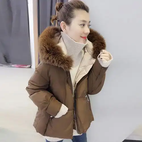 欧洲站冬装女2020新款欧货韩版连帽大毛领宽松休闲加厚短款羽绒服