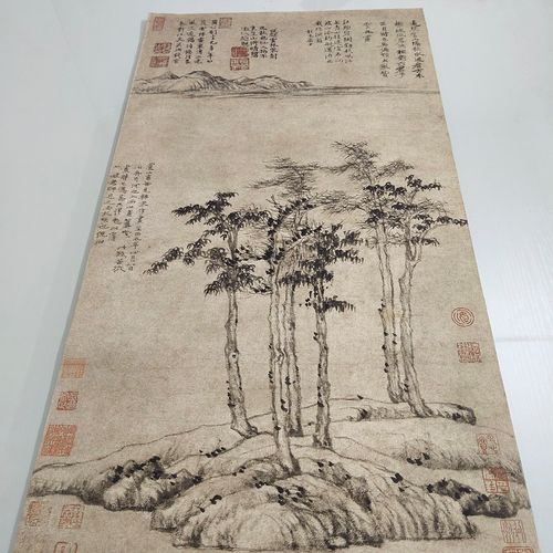 倪瓒六君子图古代字画真迹水墨山水国画微喷仿古挂画复制品装饰画