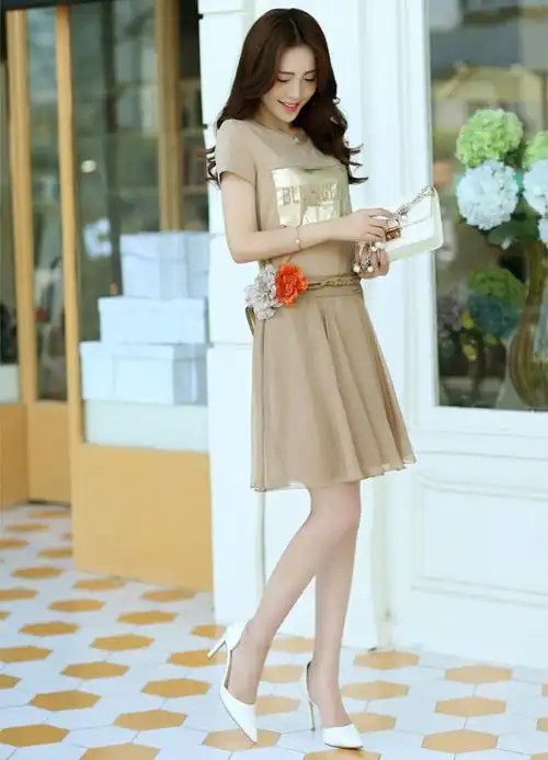 代发2014新款夏装韩版时尚两件套连衣裙短袖雪纺裙 女装套裙x1518图片