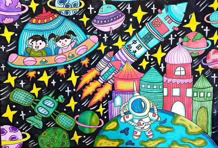 红领巾爱科学童心共筑航天梦主题儿童绘画一等奖作品展示