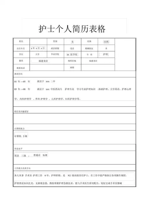 护士个人表格简历模板