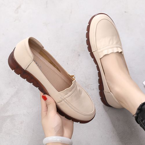 休闲单鞋女真皮鞋子牛筋软底平底鞋春秋女鞋中老年妈妈鞋夏季皮鞋
