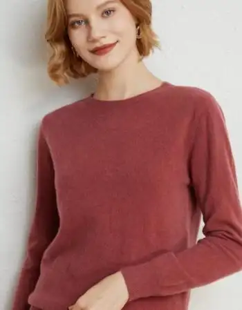 众觅春秋冬羊毛衫女短款毛衣套头圆领打底针织上衣韩版显瘦豆沙色s