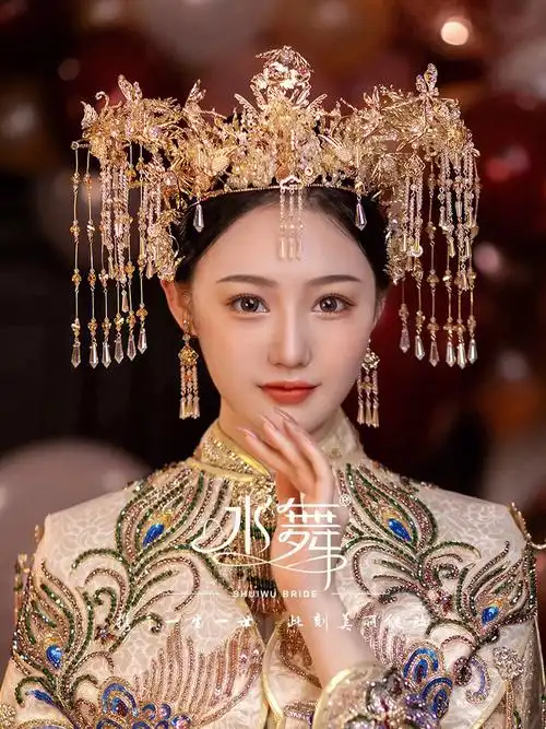 水舞新娘中式金色古装凤冠套装头饰