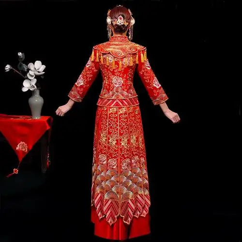 秀禾服新娘2019新款夏薄款中式礼服婚纱龙凤褂出阁服凤冠霞帔秀禾