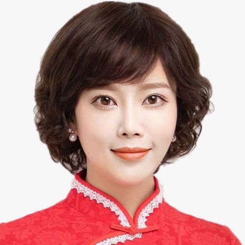 假发短发女士中老年妈妈款时尚气质减齡短卷发斜刘海高温丝全头套