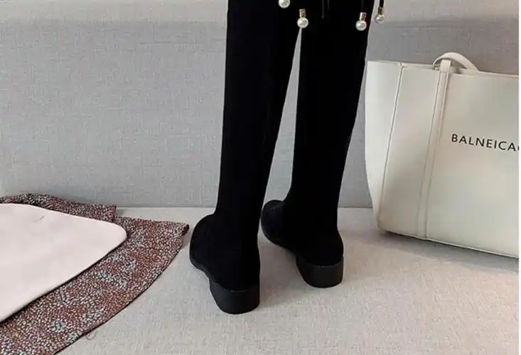 珂卡芙长靴女过膝高跟弹力靴2021年秋冬季显瘦高筒单靴百搭粗跟长筒靴