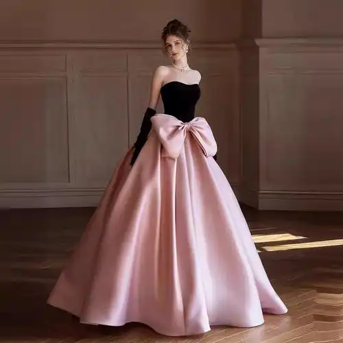 在逃公主晚礼服高端轻奢小众黑色成人礼生日宴会蝴蝶结抹胸拖尾裙