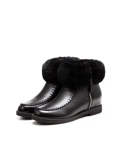 时尚舒适平跟黑色牛皮保暖靴