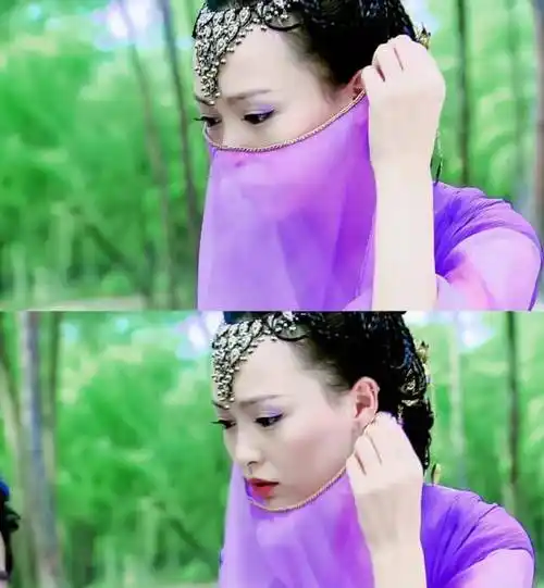 唐嫣的紫萱是她的颜值巅峰,这个角色真的很角色,紫色面纱很神秘,脸蛋