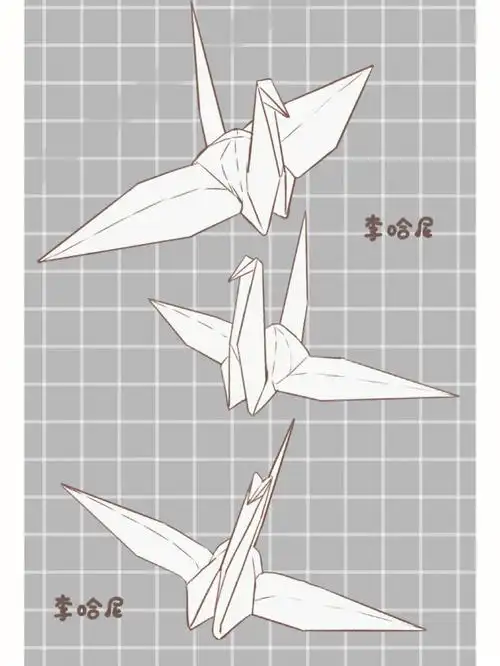 千纸鹤多角度简笔画线稿