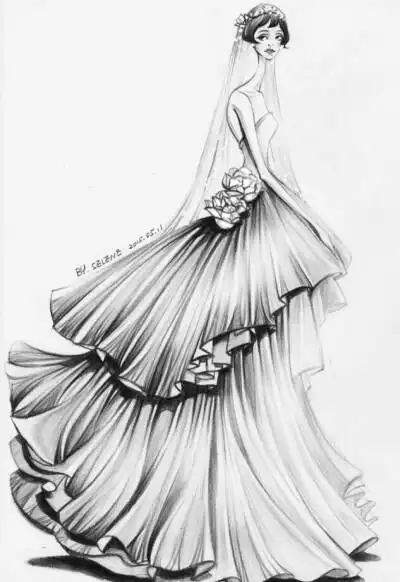 【笔尖时尚—黑白线条】手绘插画 素材 设计稿 手绘婚纱 不要:周姝
