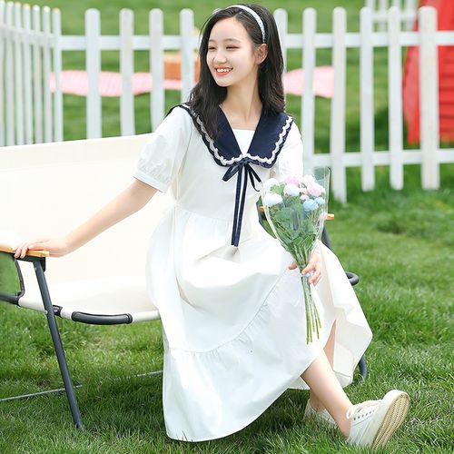 元气少女连衣裙学院风夏季初中学生高中女生长款裙子过膝甜美清纯 -