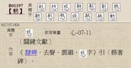 问字,上下结构"犾 心" 的拼音和释义