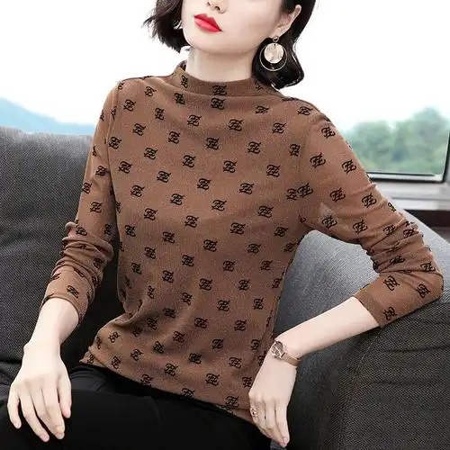 女士打底衫内搭春秋半高领2020秋冬长袖中年妈妈加绒t恤洋气上衣