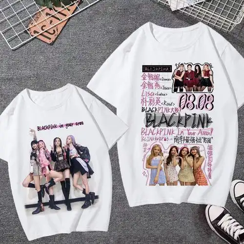 韩女团粉墨blackpink演出服同款短袖t恤lisa衣服儿童jennie朴彩英