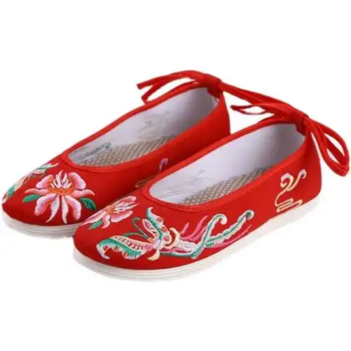 女布鞋平底配旗袍古装中国风汉服老北京绣花平跟表演鞋单鞋绣花鞋