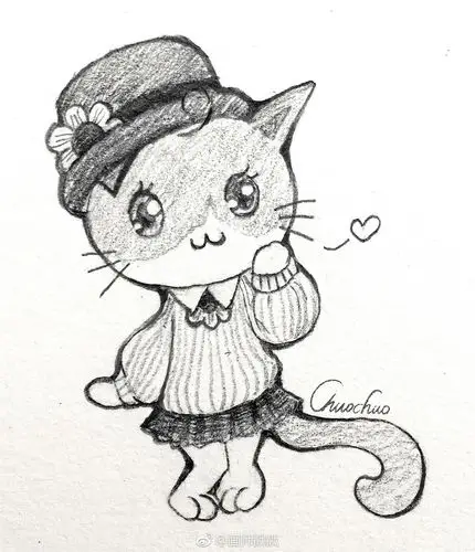 以我闺女为原型简单的画了一套铅笔画萌猫图